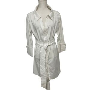 Alice + Olivia Tate Wide Neck Oversized Shirt Dress White SZ SP Classic GUC